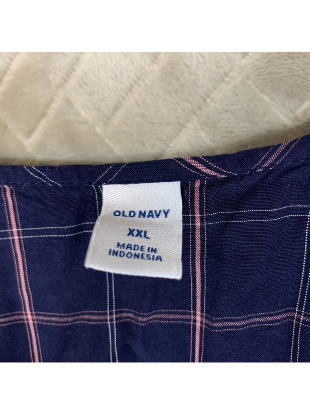 Old Navy Dress Size XXL Navy Blue Plaid Knee Length Short Ruffle Sleeve Academia - Picture 4 of 11